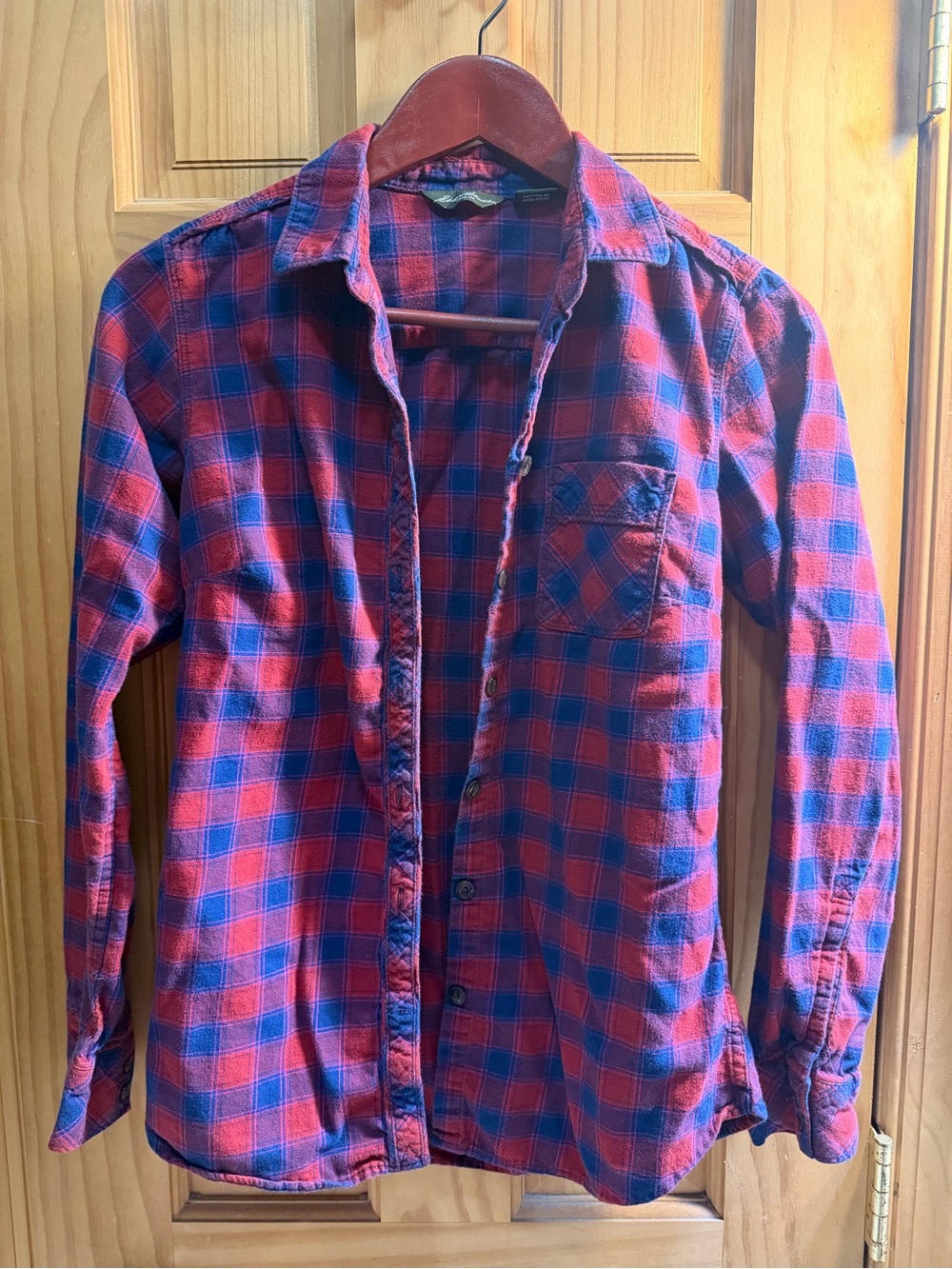 Eddie Bauer Red and Blue Plaid Long-Sleeve Button-Down Shirt